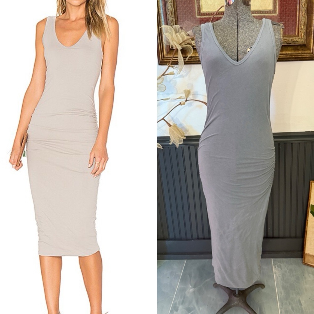 James Perse Revolve Skinny Ruched Tank Dress in Ore Pigment ~ Size 3 (L) 🧡🍄